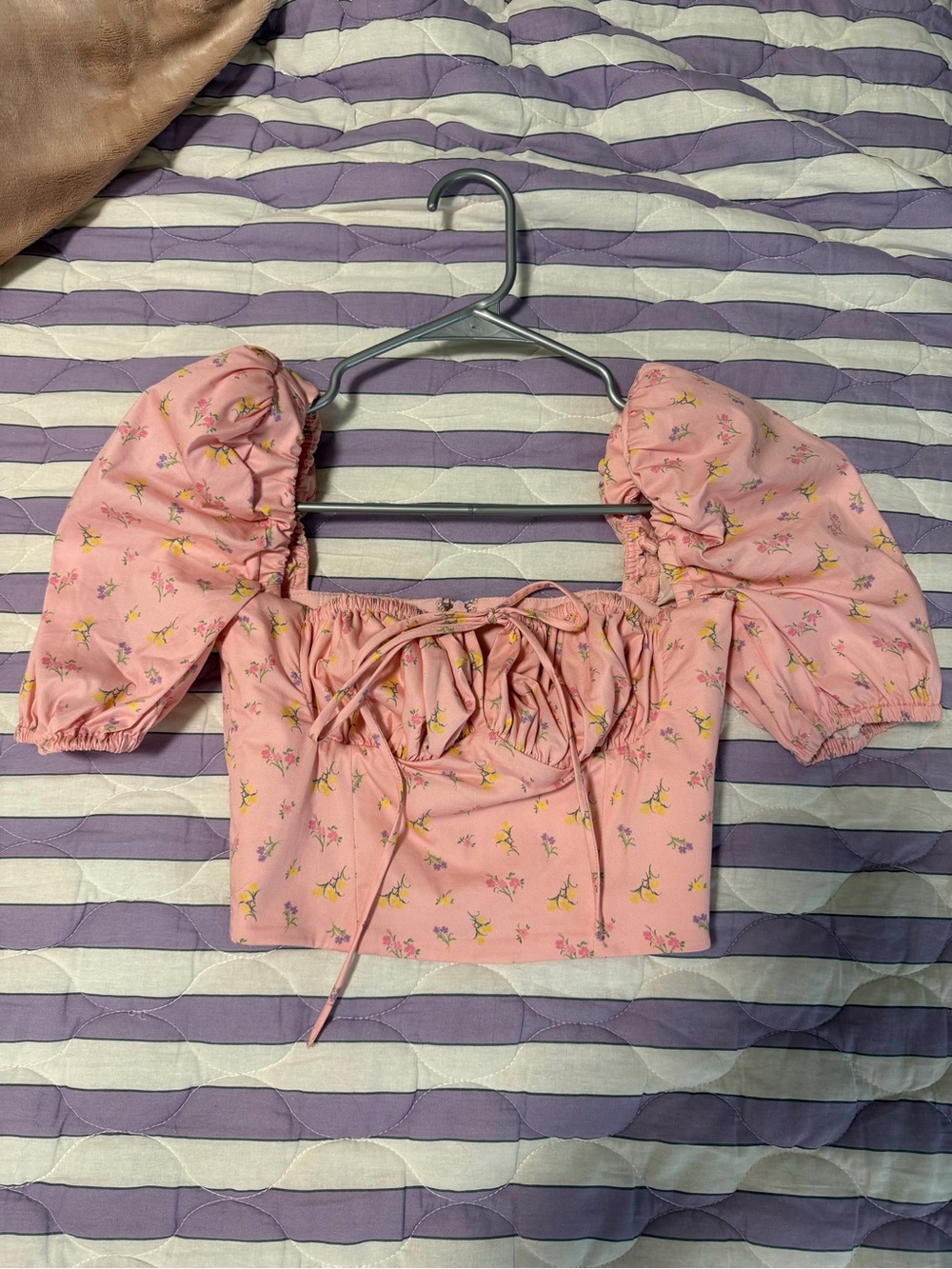 House of CB Arianna Pink Floral Puff Sleeve Corset Top XS